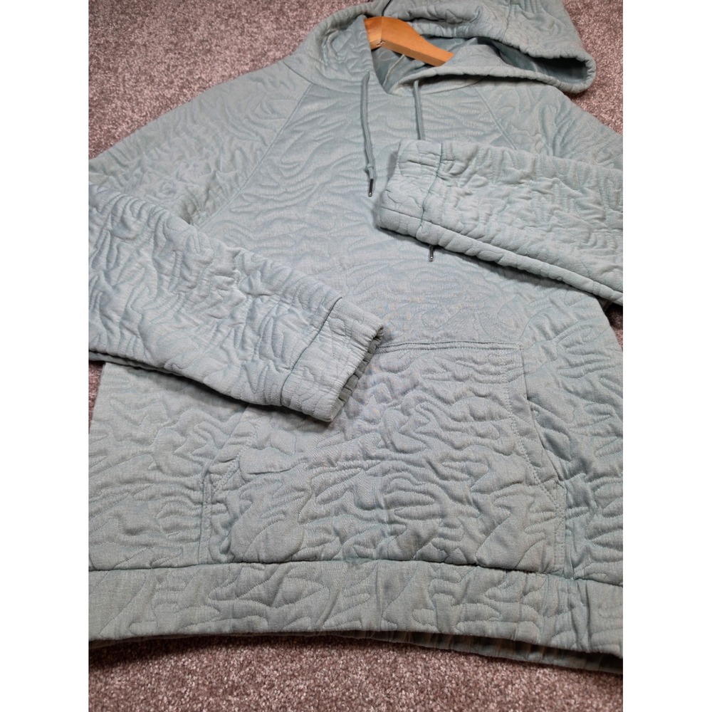 Nine West Sage Green Textured Quilted Pullover Hoodie Sweatshirt Womens Size M - Picture 2 of 10